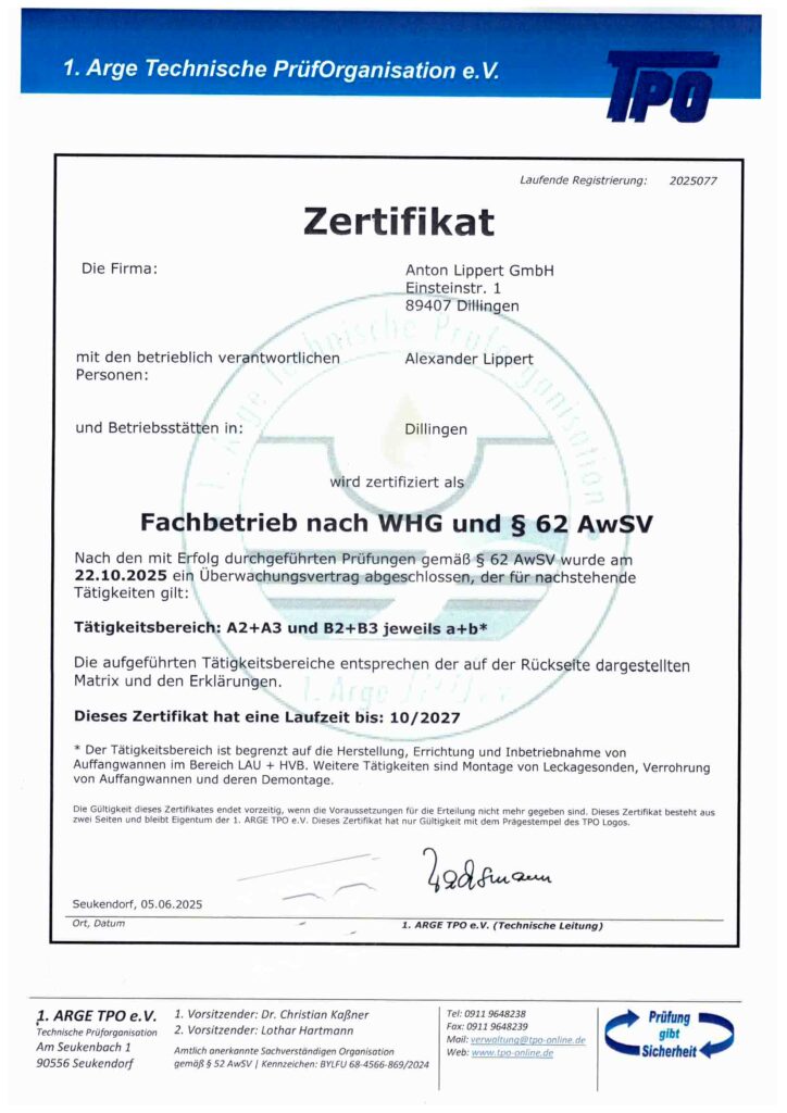 Zertifikat Fachbetrieb nach WHG