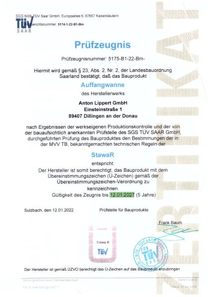 Zertifikat TÜV Lippert StawaR